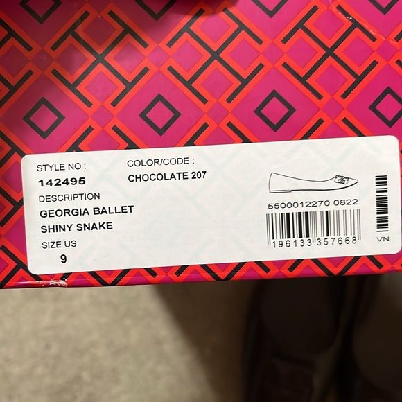 Tory Burch Georgia Ballet Shiny Snake Chocolate size 9 - Picture 11 of 11